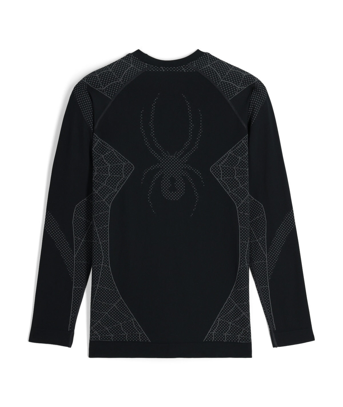 Black long-sleeve shirt with geometric patterns on a white background