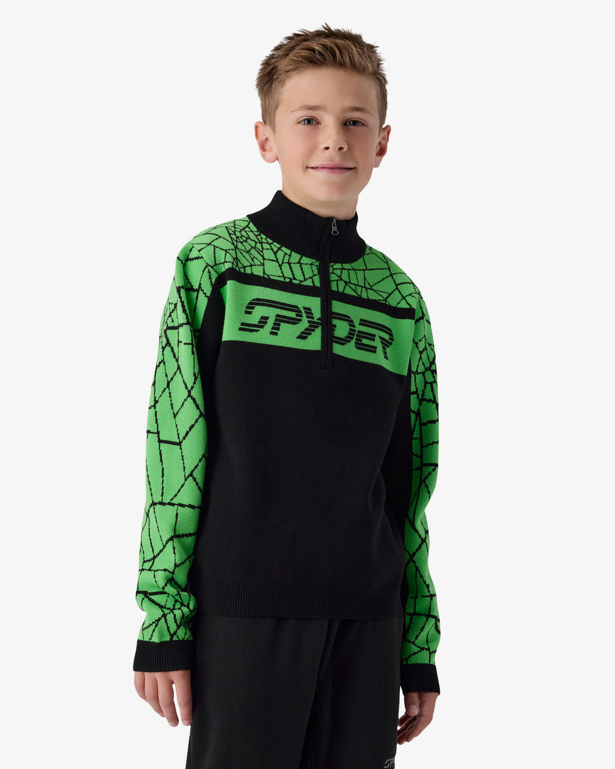 Boys' Blizzard Ski Sweater - Strobe Green Webs