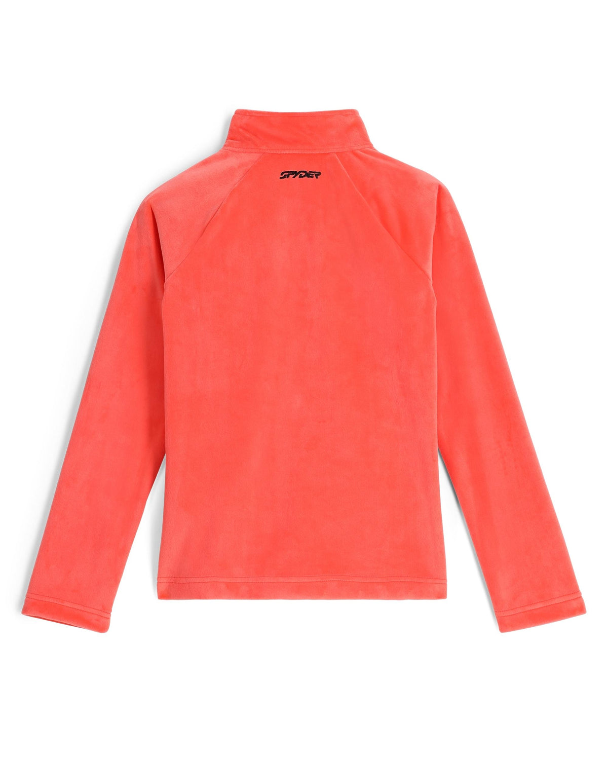 Red fleece jacket with a brand logo on the back against a white background