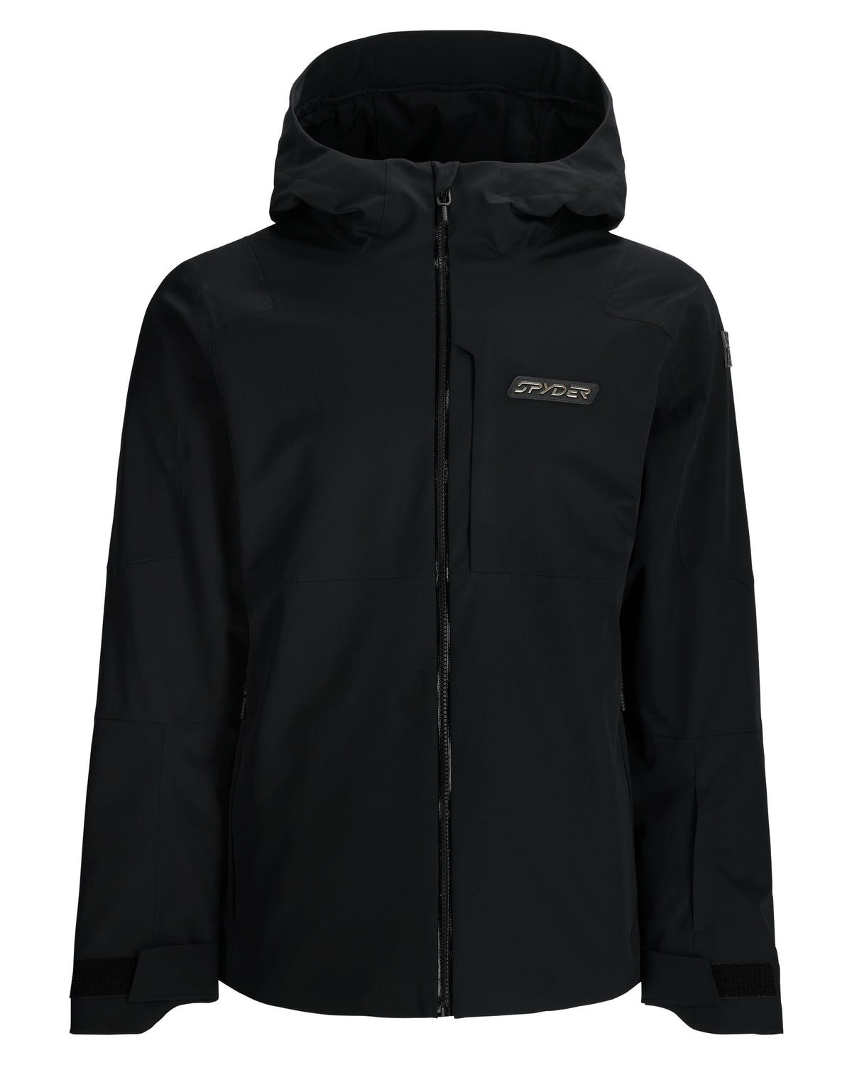 Black jacket with a brand logo on a white background