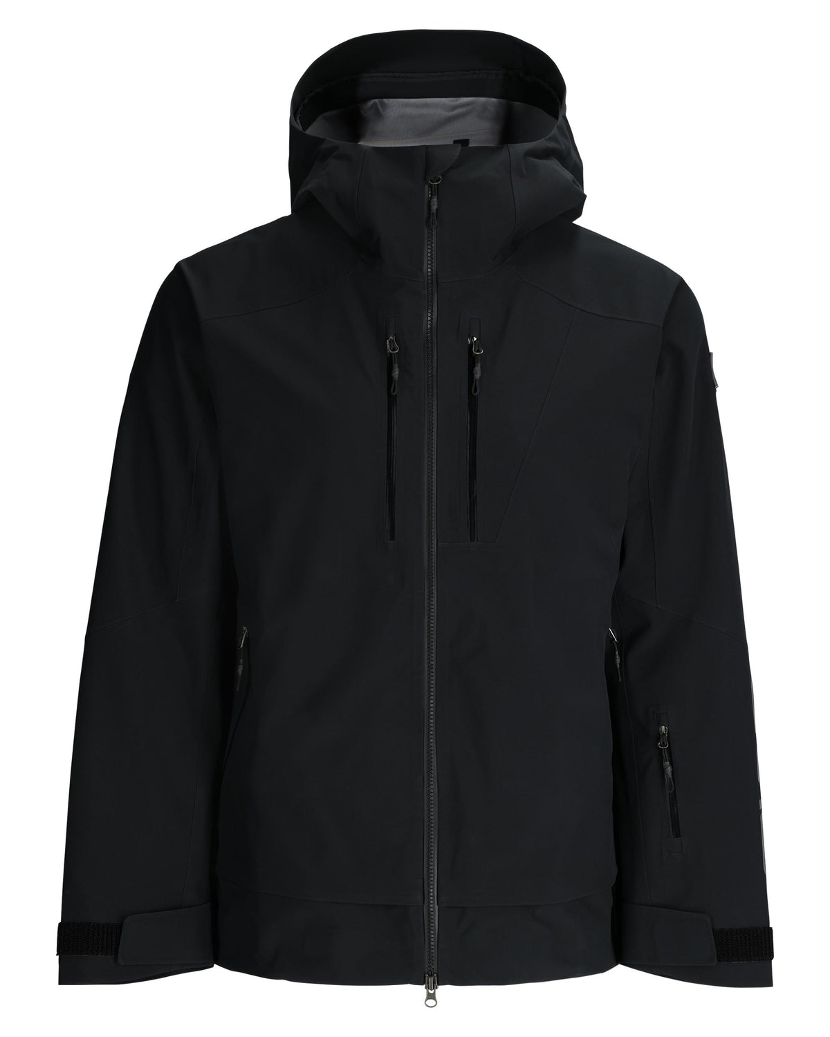 Black jacket with a hood on a white background