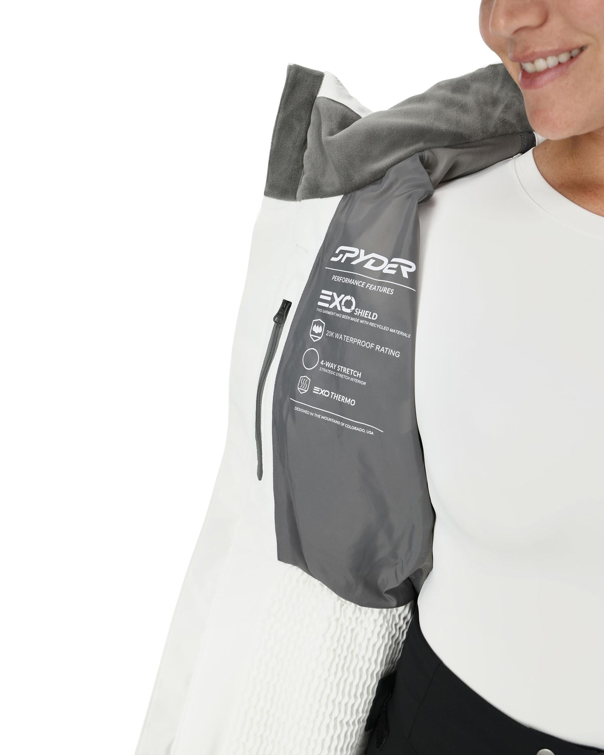 Person wearing a gray Ryder EXO-PROF motorcycle vest on a white background