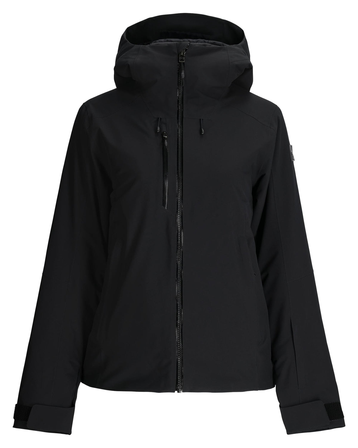 Black jacket with a hood on a white background