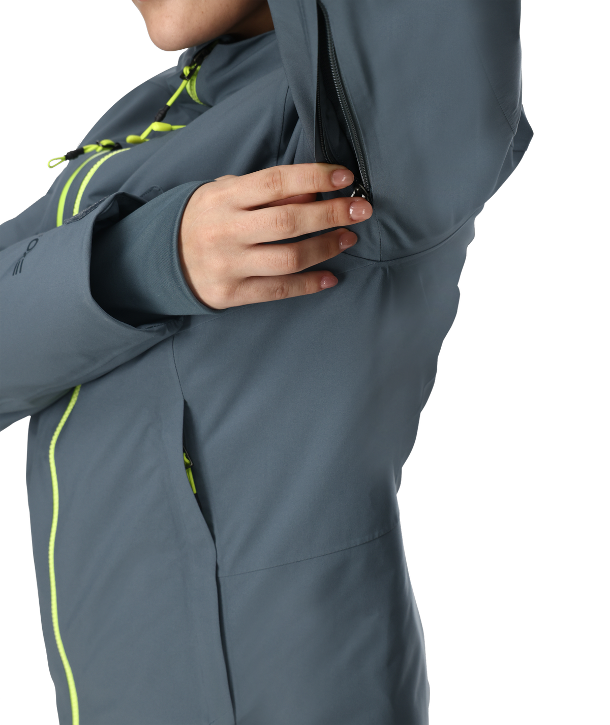 Gray jacket with yellow accents on a gray background