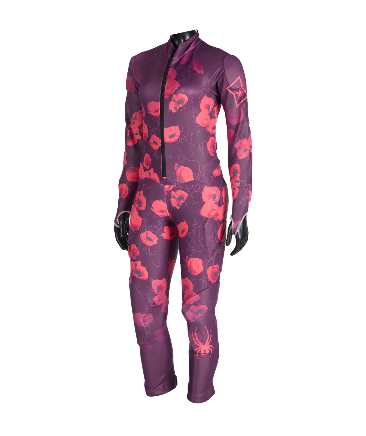 Purple and red patterned bodysuit on a white background