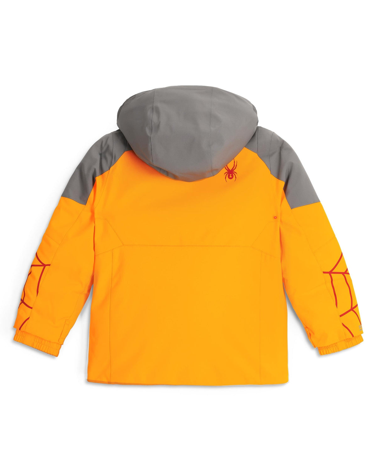 Orange and gray jacket with a hood on a white background