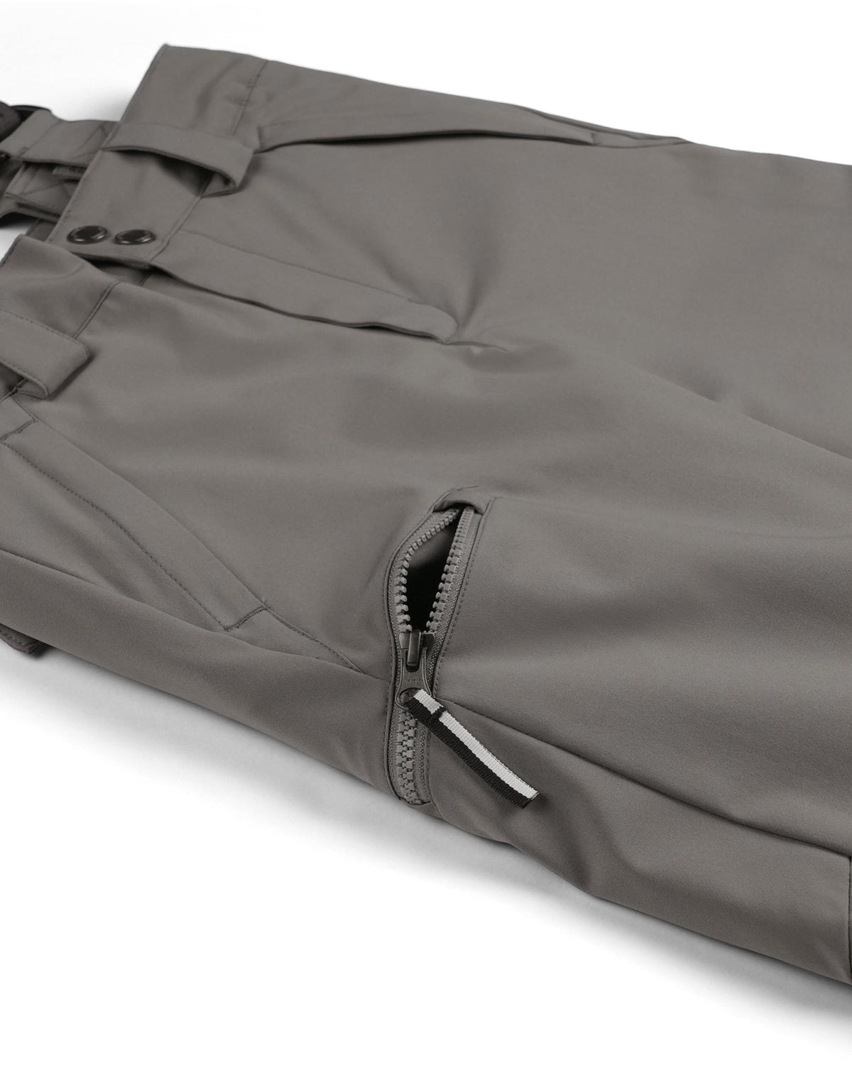 Gray pants with a zipper on a white background