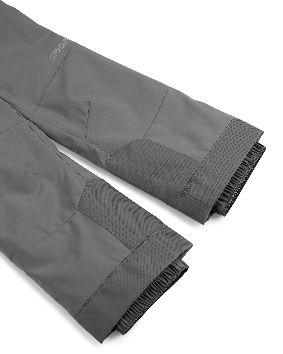 Gray pants with a brand logo on a white background