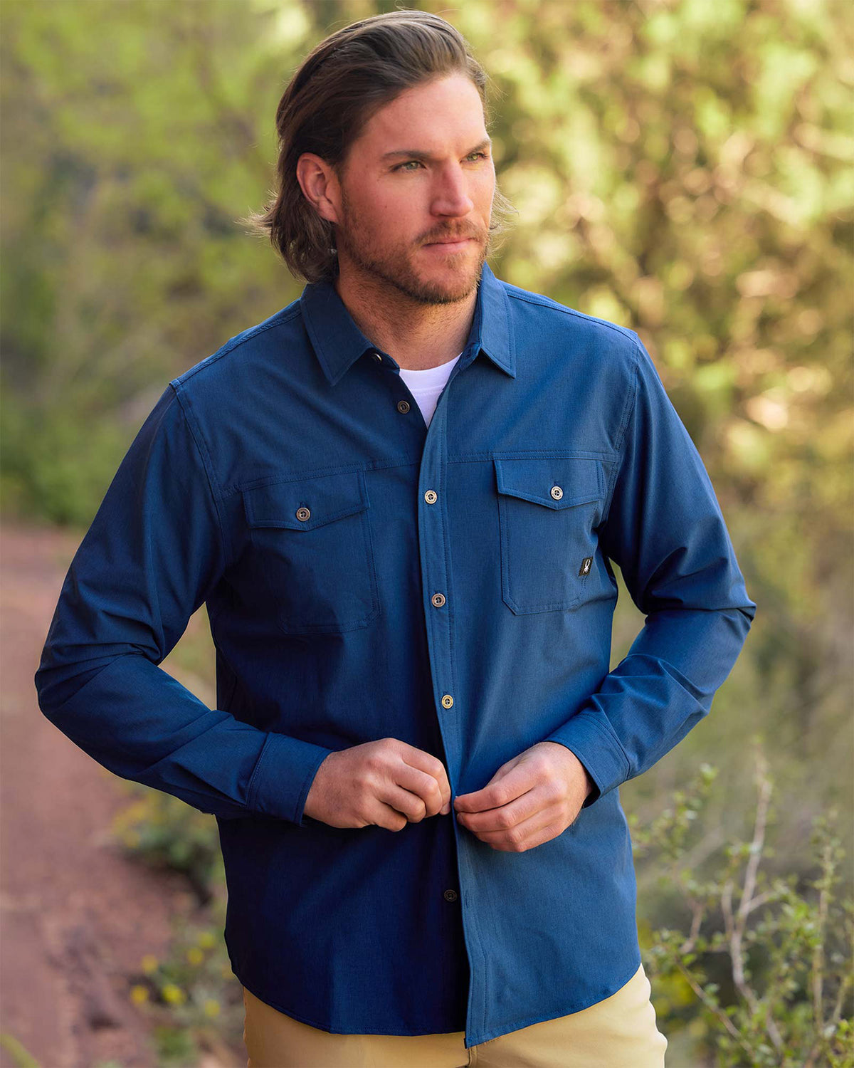 Men's Melange Long Sleeve 2 Pocket Shirt