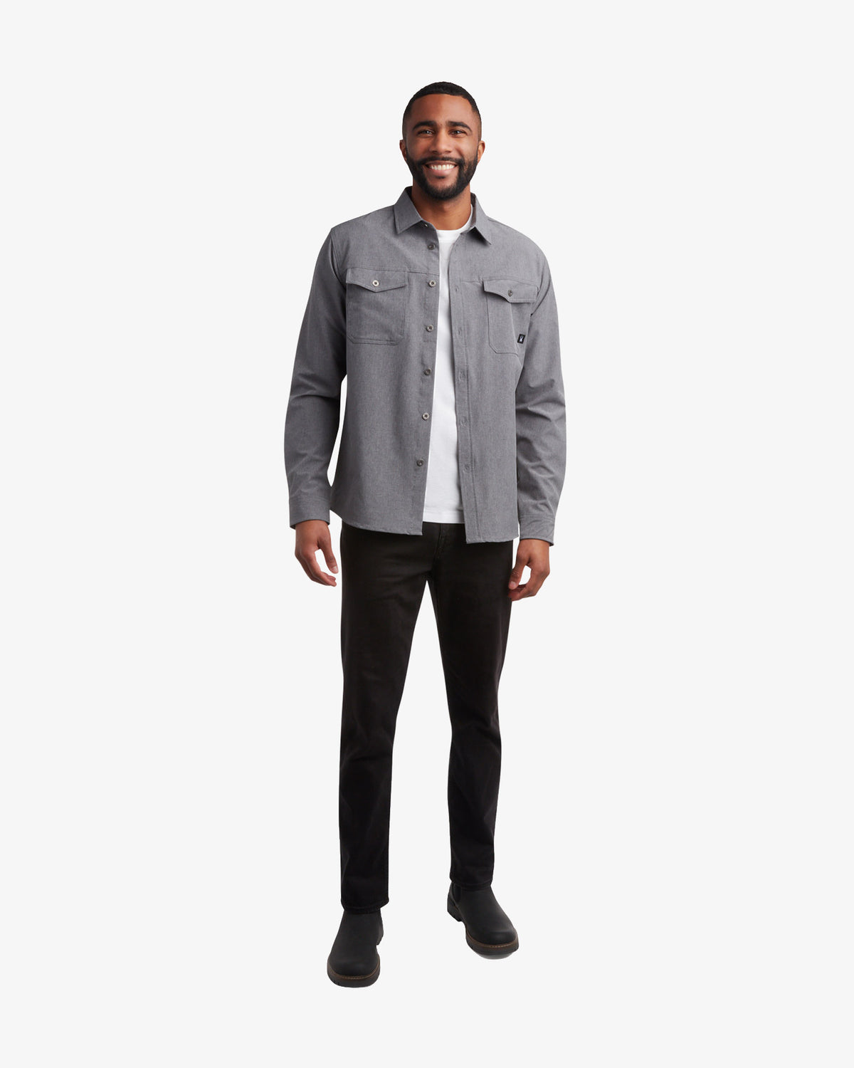 Men's Melange Long Sleeve 2 Pocket - Gray