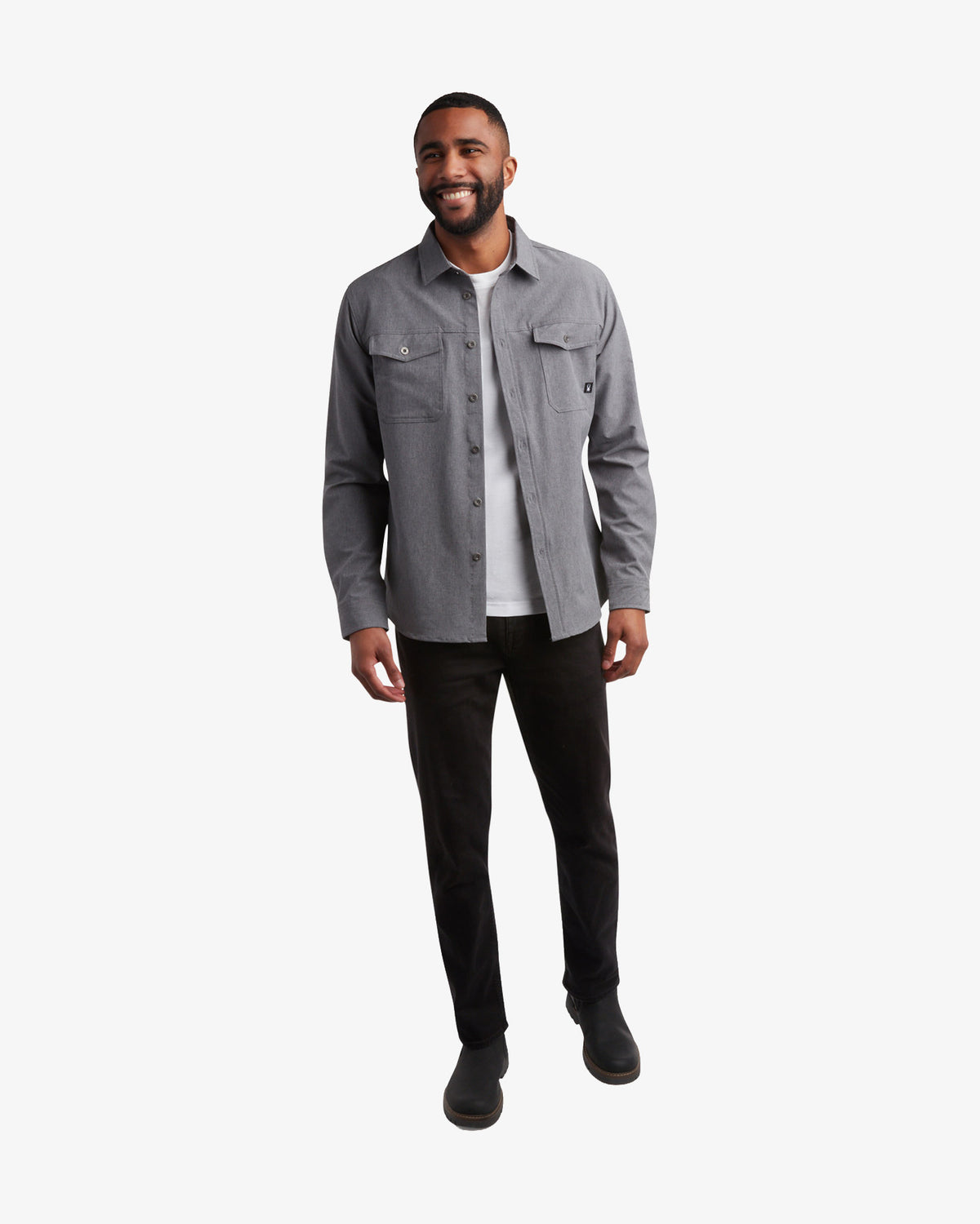Men's Melange Long Sleeve 2 Pocket - Gray