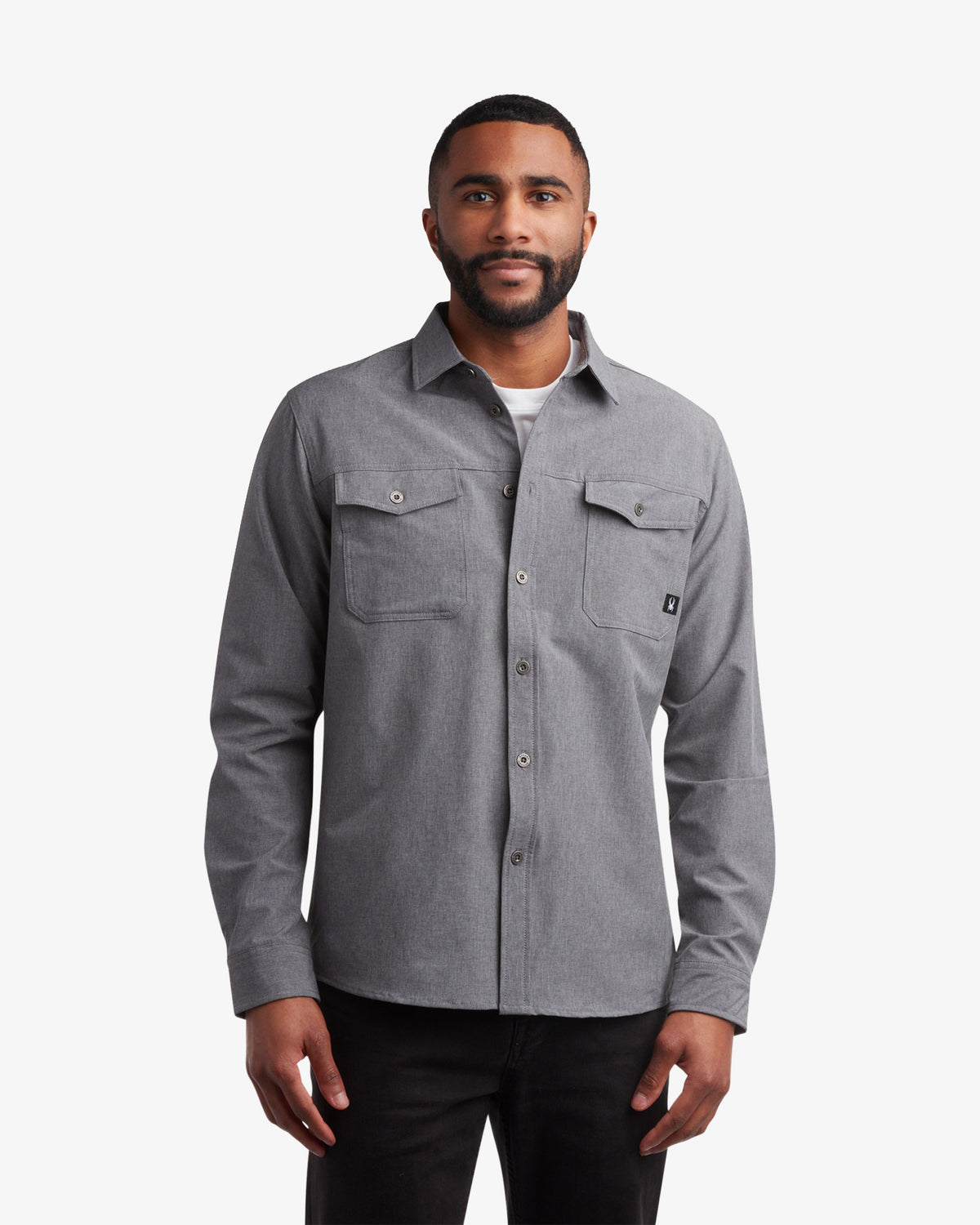 Men's Melange Long Sleeve 2 Pocket - Gray