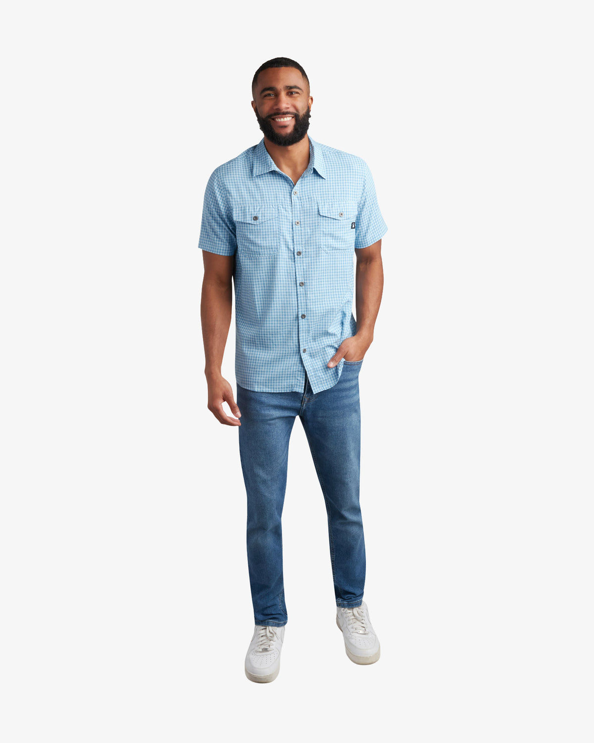 Men's Short Sleeve Mini Check Polo - Cobalt