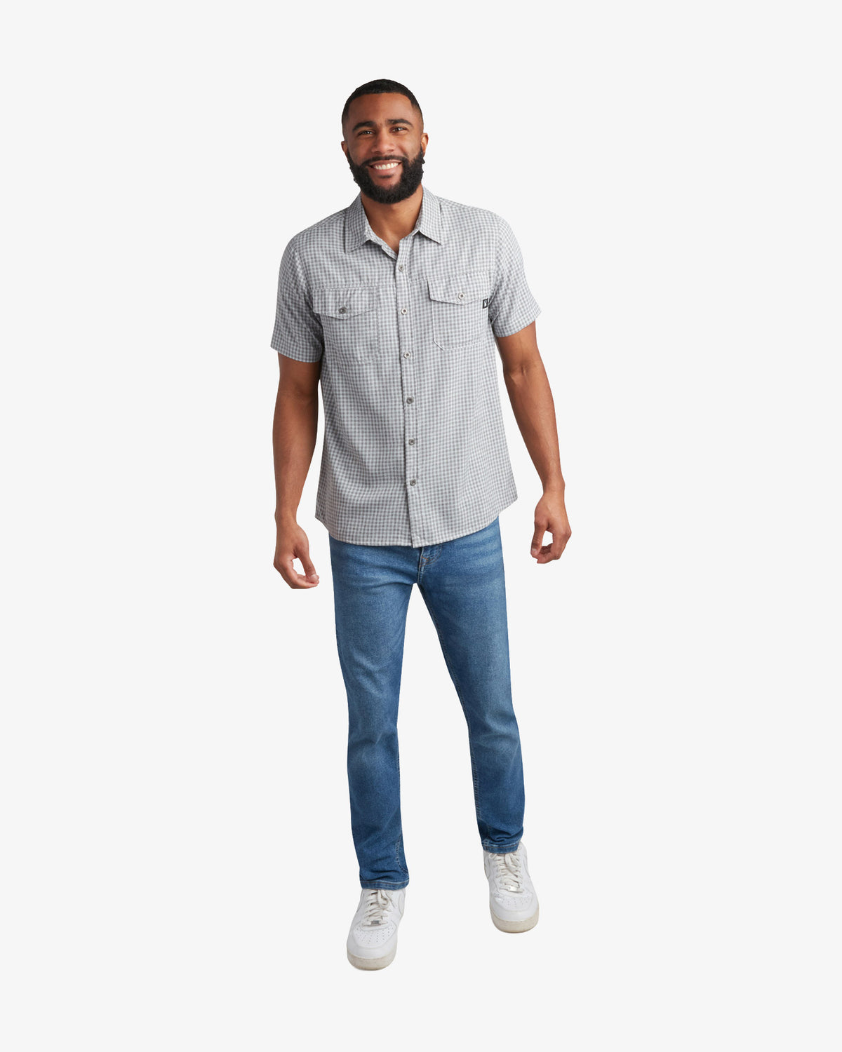 Men's Short Sleeve Check Polo - Gray