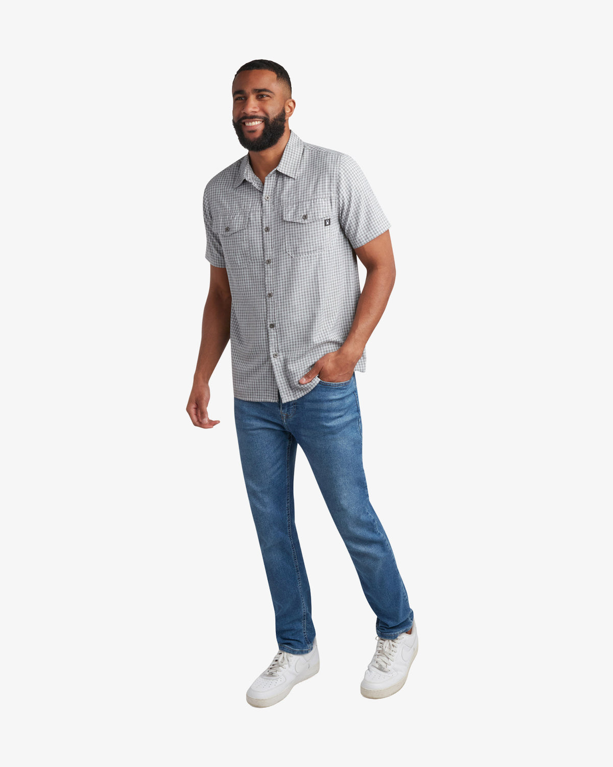 Men's Short Sleeve Check Polo - Gray