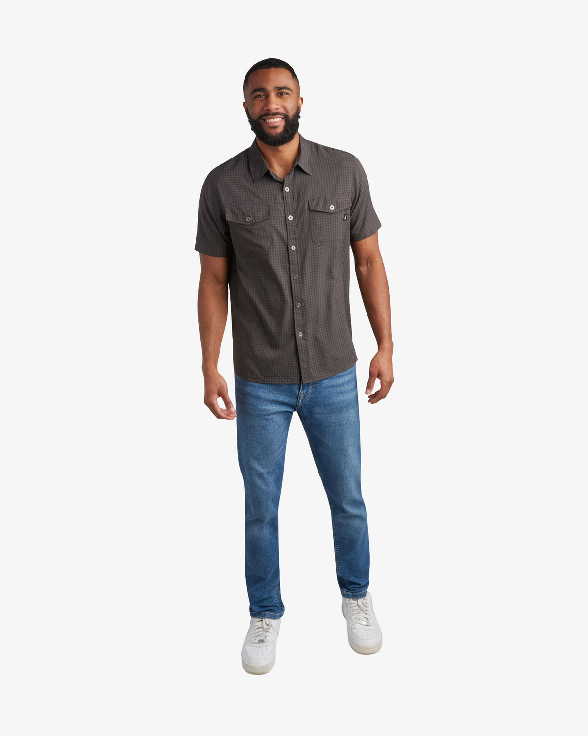 Men's Short Sleeve Mini Check Polo - Heather Black