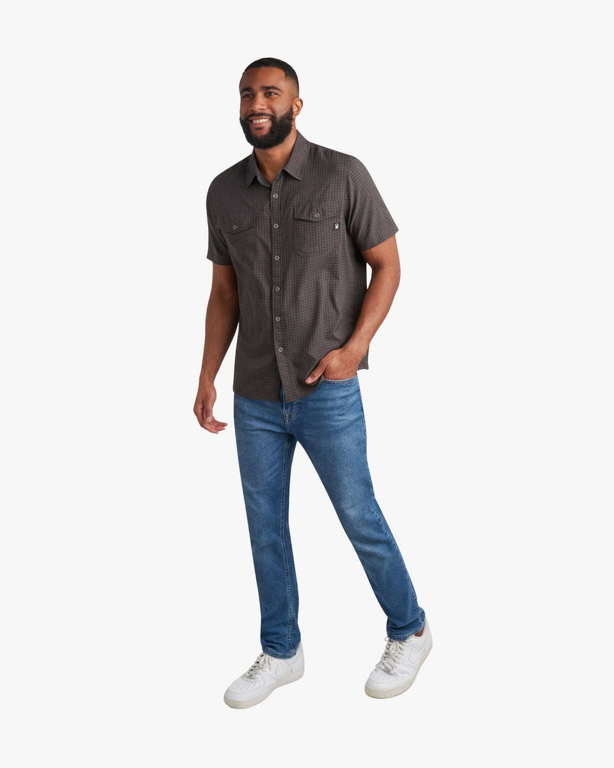 Men's Short Sleeve Mini Check Polo - Heather Black