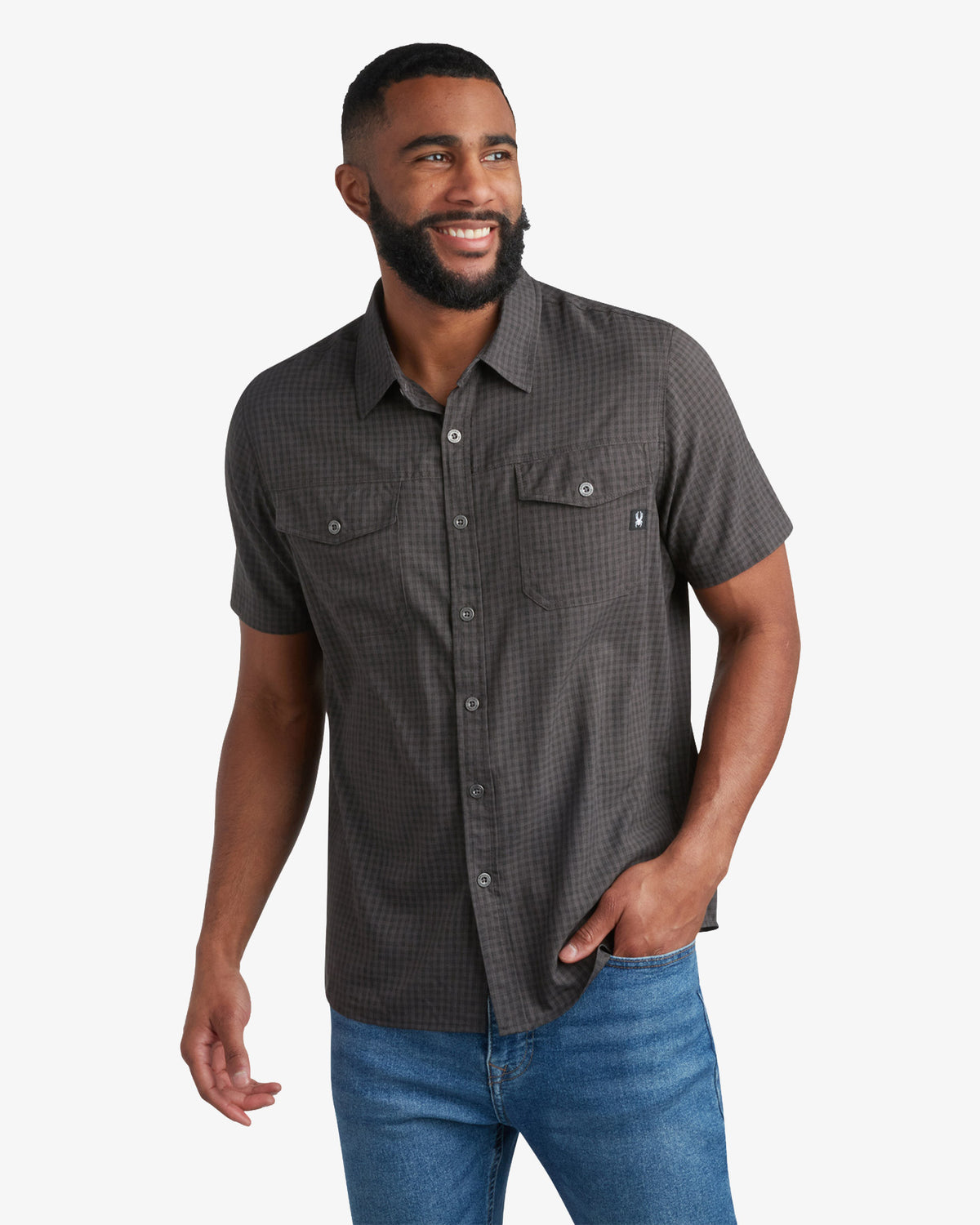 Mens Short Sleeve Mini Check Polo