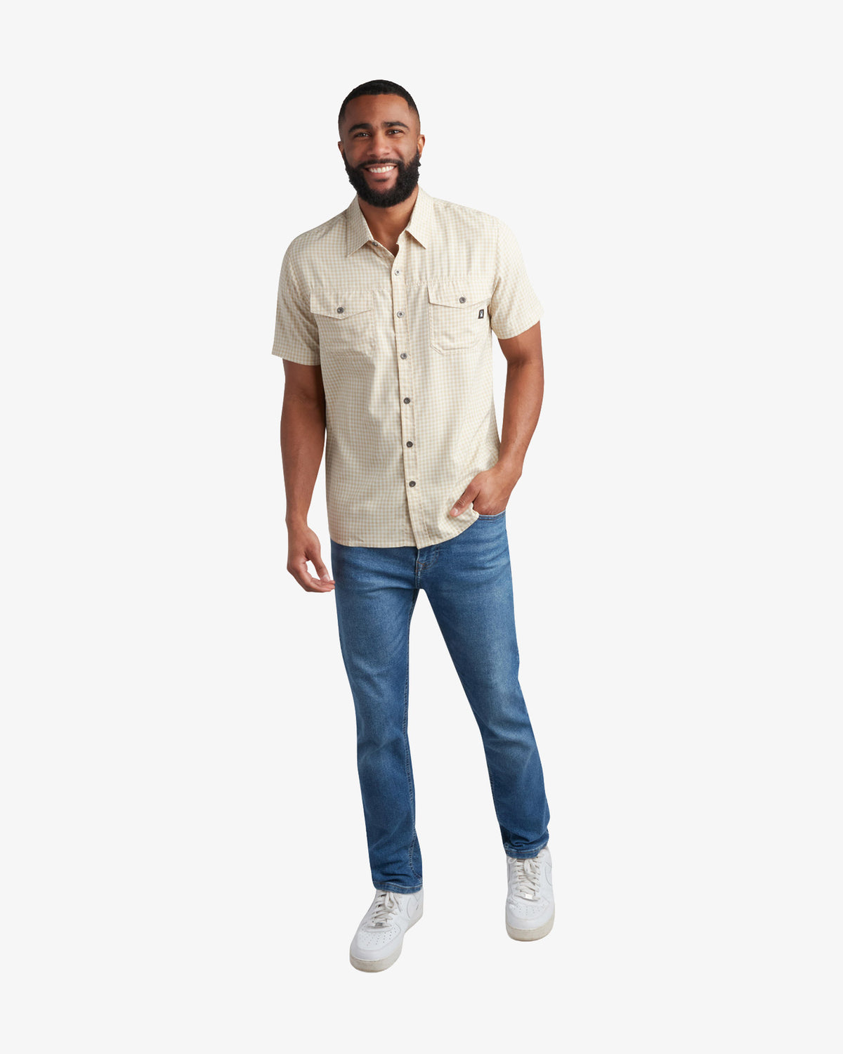 Mens Short Sleeve Mini Check Polo - Khaki