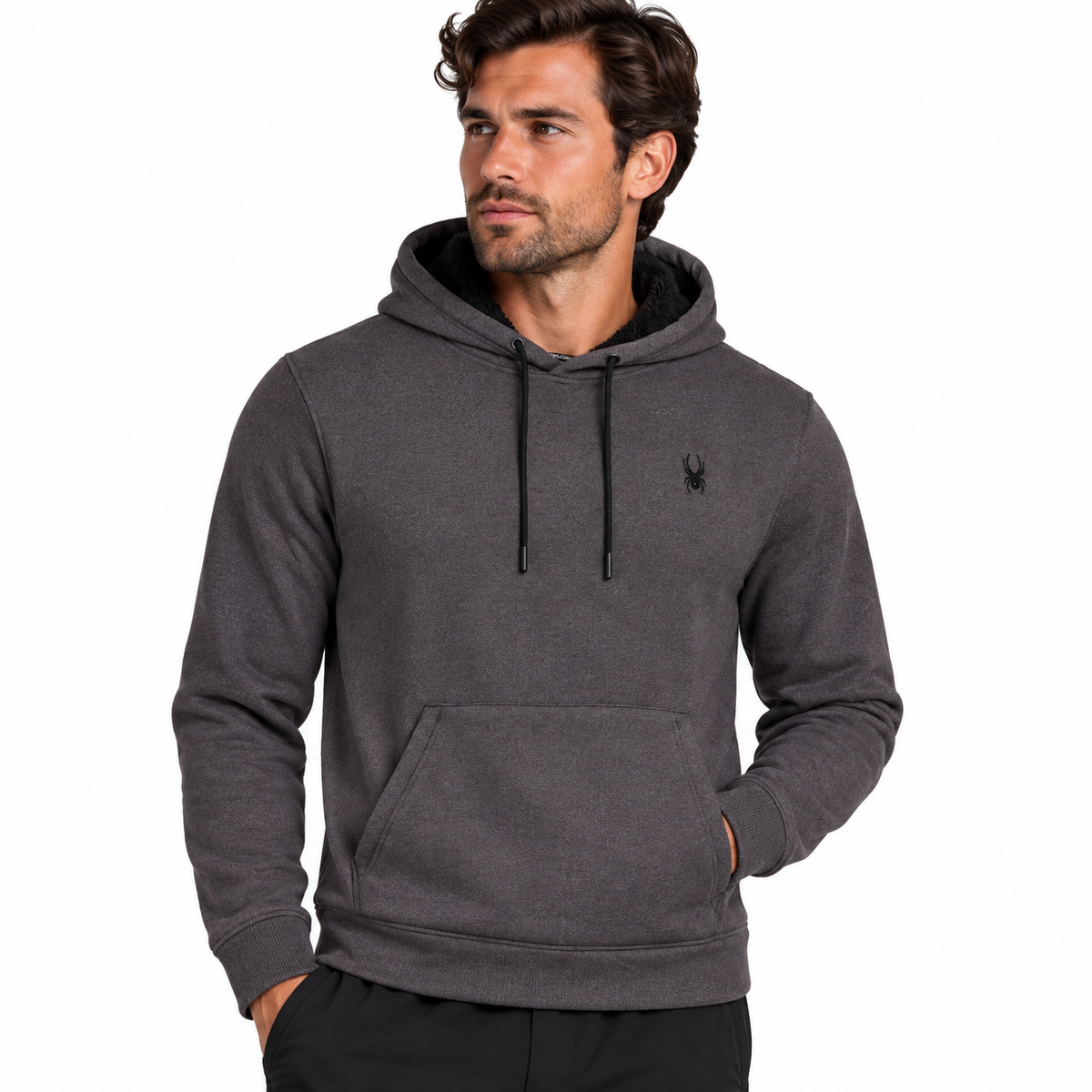 Men's Pullover Sherpa Hoodie - Black