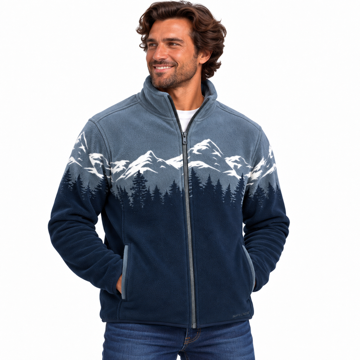 Men's Print Sherpa Full-Zip - Dark Navy