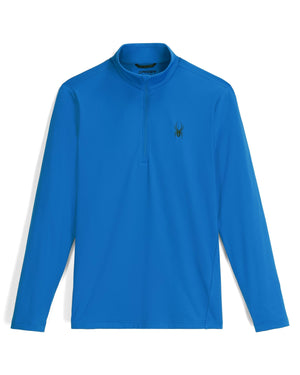 Blue long-sleeve shirt with a brand logo on a white background