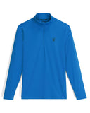 Blue long-sleeve shirt with a brand logo on a white background