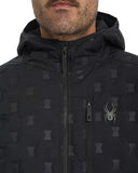 Black jacket with a pattern and brand logo on a white background