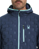 Navy blue jacket with a brand logo on a white background