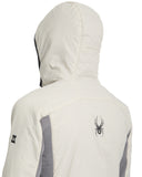 White hooded jacket with a logo on a white background