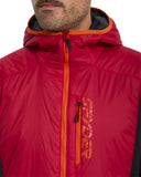 Red jacket with orange zipper and brand logo on a white background