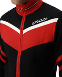 Black and red cycling jacket with Spyder logo on a white background