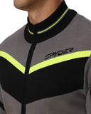 Gray and black jacket with Spyder logo and neon green accents on a white background