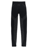 Black compression pants with geometric patterns on a white background