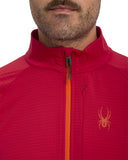 Red jacket with orange zipper and spider logo on a white background
