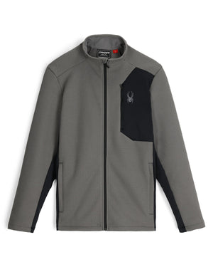 Gray jacket with black accents and a logo on a white background