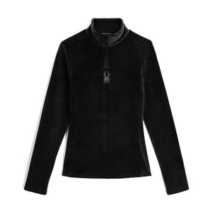 Black fleece long sleeve with a quarter zip and Spyder logo. 