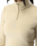 Beige fleece pullover with a brand logo on a white background