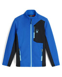 Blue and black jacket with a spider logo on a white background