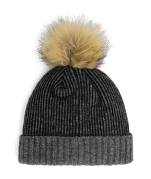 Womens Plait Pom Hat - Black