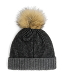 Womens Plait Pom Hat - Black