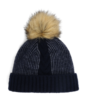 Womens Plait Pom Hat - Slate Blue