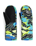 Colorful camouflage mittens on a white background