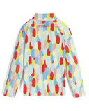 Colorful patterned long-sleeve shirt with Spyder logo on a white background