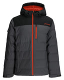 Gray and black jacket with red zipper on a white background