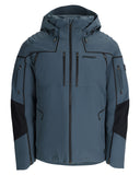 Blue jacket with black accents on a white background