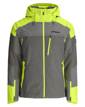 Gray and green jacket with Spyder logo on a white background