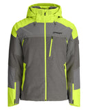 Gray and green jacket with Spyder logo on a white background