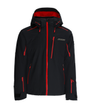 Black jacket with red accents on a white background
