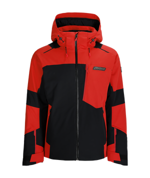 Red and black jacket with a brand logo on a white background